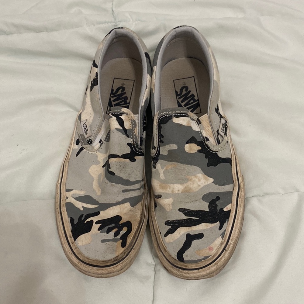 Grey camo slip on vans